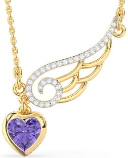 Large Diamond & Alexandrite Gold Heart Wings Necklace