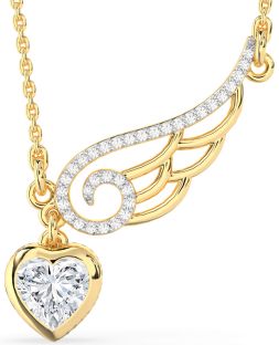 Large Diamond Gold Heart Wings Necklace