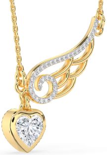 Large Diamond Gold Heart Wings Necklace