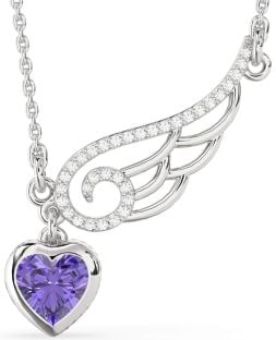 Large Diamond & Alexandrite Platinum Heart Wings Necklace