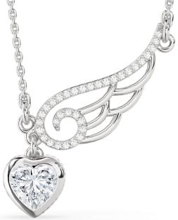 Large Diamond White Gold Heart Wings Necklace