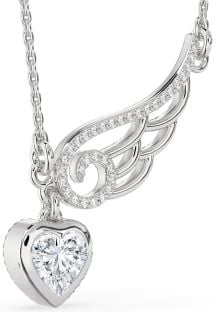 Large Diamond White Gold Heart Wings Necklace