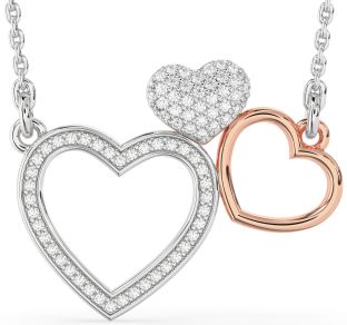Large Diamond Silver & 10K Rose Gold Heart Necklace