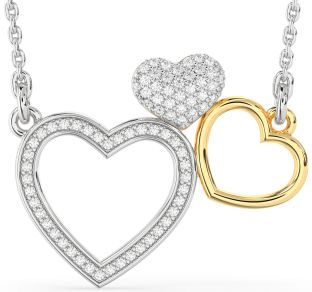 Large Diamond Silver & 10K gold Heart Necklace