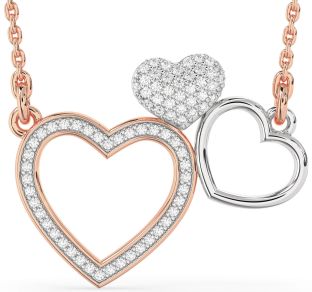 Large Diamond Platinum & Rose Gold Heart Necklace