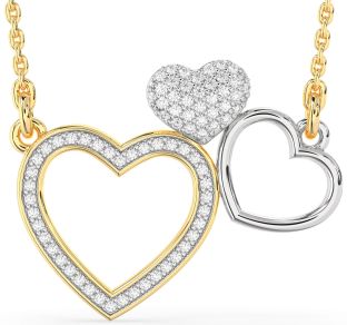 Large Diamond White Yellow Gold Heart Necklace