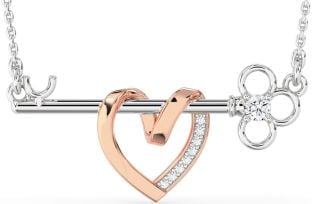 Large Diamond White Rose Gold Heart Necklace