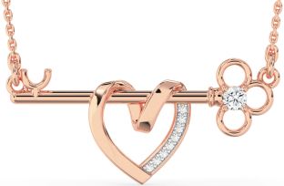 Large Diamond Rose Gold Silver Heart Necklace