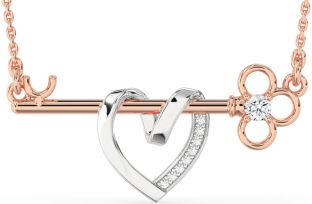 Large Diamond Rose Gold Silver Heart Necklace