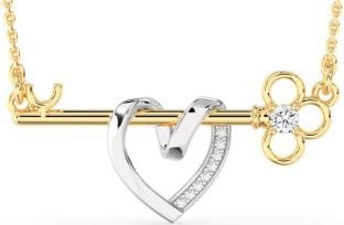 Large Diamond Gold Silver Heart Necklace