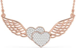 Large Diamond Rose Gold Heart Wings Necklace
