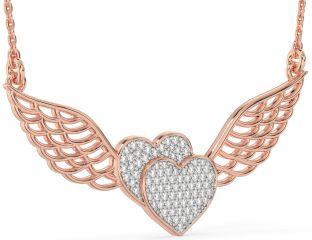Large Diamond Rose Gold Heart Wings Necklace