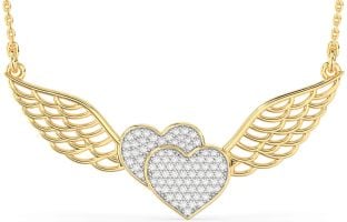 Large Diamond Gold Heart Wings Necklace