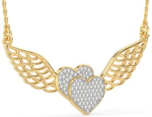 Large Diamond Gold Heart Wings Necklace