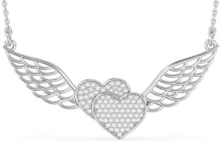 Large Diamond White Gold Heart Wings Necklace