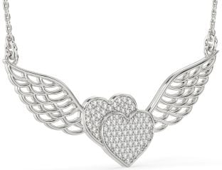 Large Diamond White Gold Heart Wings Necklace