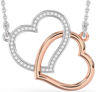 Large Diamond White Rose Gold Heart Interlock Necklace