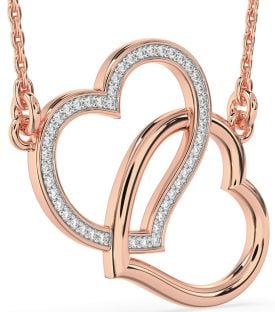 Large Diamond Rose Gold Heart Interlock Necklace