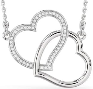 Large Diamond White Gold Heart Interlock Necklace