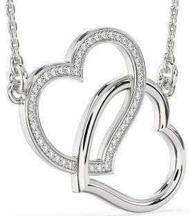 Large Diamond White Gold Heart Interlock Necklace