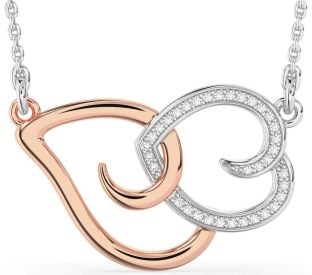 Large Diamond White Rose Gold Heart Necklace