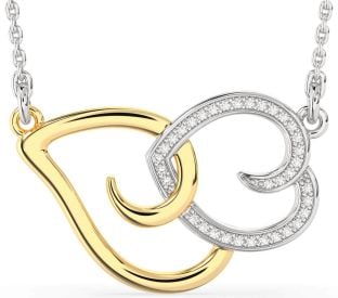 Large Diamond Platinum & Yellow Gold Heart Necklace