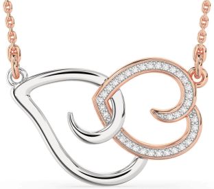 Large Diamond Platinum & Rose Gold Heart Necklace