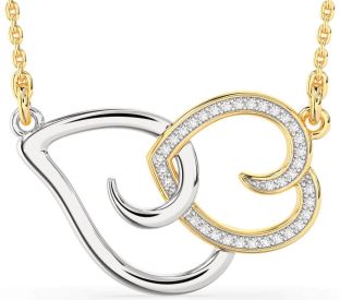 Large Diamond Platinum & Yellow Gold Heart Necklace