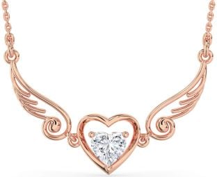 Large Diamond Rose Gold Heart Wings Necklace