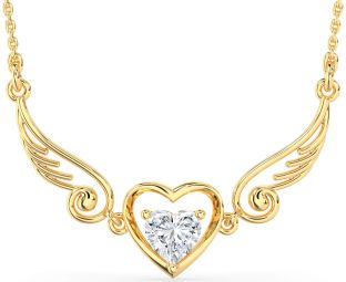 Large Diamond Gold Heart Wings Necklace