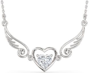 Large Diamond White Gold Heart Wings Necklace