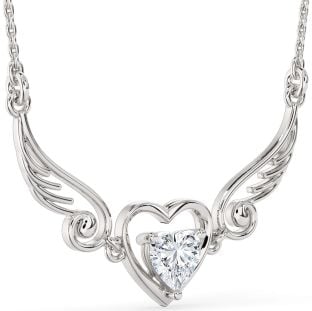 Large Diamond White Gold Heart Wings Necklace