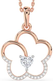 Diamond White Rose Gold Heart Flower Necklace