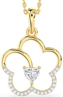 Diamond Gold Heart Flower Necklace