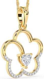 Diamond Gold Heart Flower Necklace