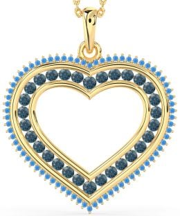 Large London Blue Topaz & Swiss Blue Topaz Gold Silver Heart Necklace