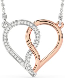 Diamond Silver & 10K Rose Gold Heart Infinity Necklace