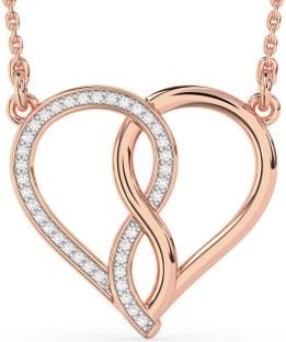 Diamond Rose Gold Silver Heart Infinity Necklace