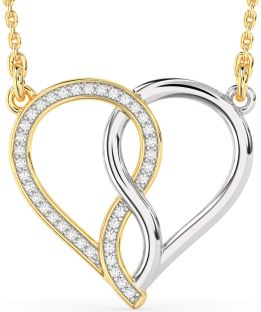 Diamond White Yellow Gold Heart Infinity Necklace