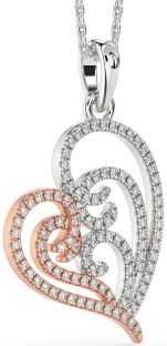 Diamond Silver & 10K Rose Gold Heart Necklace