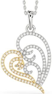 Diamond Silver & 10K gold Heart Necklace