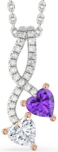 Diamond Rose Gold Silver Heart Necklace