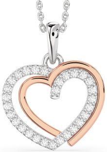 Diamond Silver & 10K Rose Gold Heart Necklace
