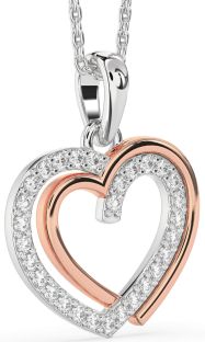Diamond Silver & 10K Rose Gold Heart Necklace