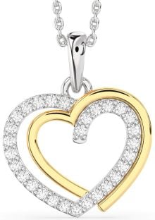 Diamond Silver & 10K gold Heart Necklace