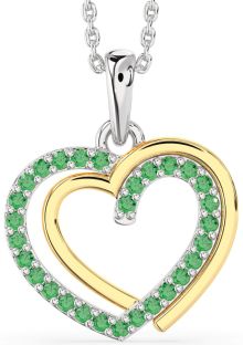Emerald Gold Silver Heart Necklace