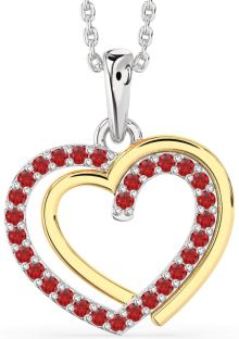 Ruby Gold Silver Heart Necklace