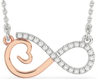 Large Diamond Silver & 10K Rose Gold Infinity Heart Necklace