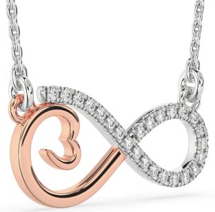 Large Diamond Silver & 10K Rose Gold Infinity Heart Necklace