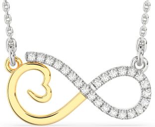 Large Diamond Silver & 10K gold Infinity Heart Necklace